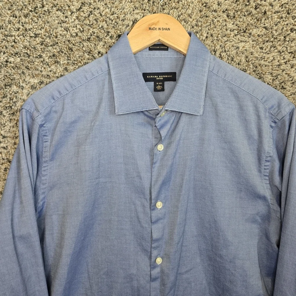 Banana Republic Dress Shirt Mens 16-16.5 Large Blue Egyptian Cotton‎ Fitted